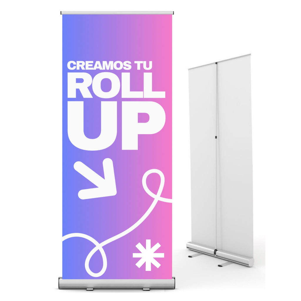Roll Up publicitario desplegable, autoenrollable + mochila | para eventos, empresas y ferias