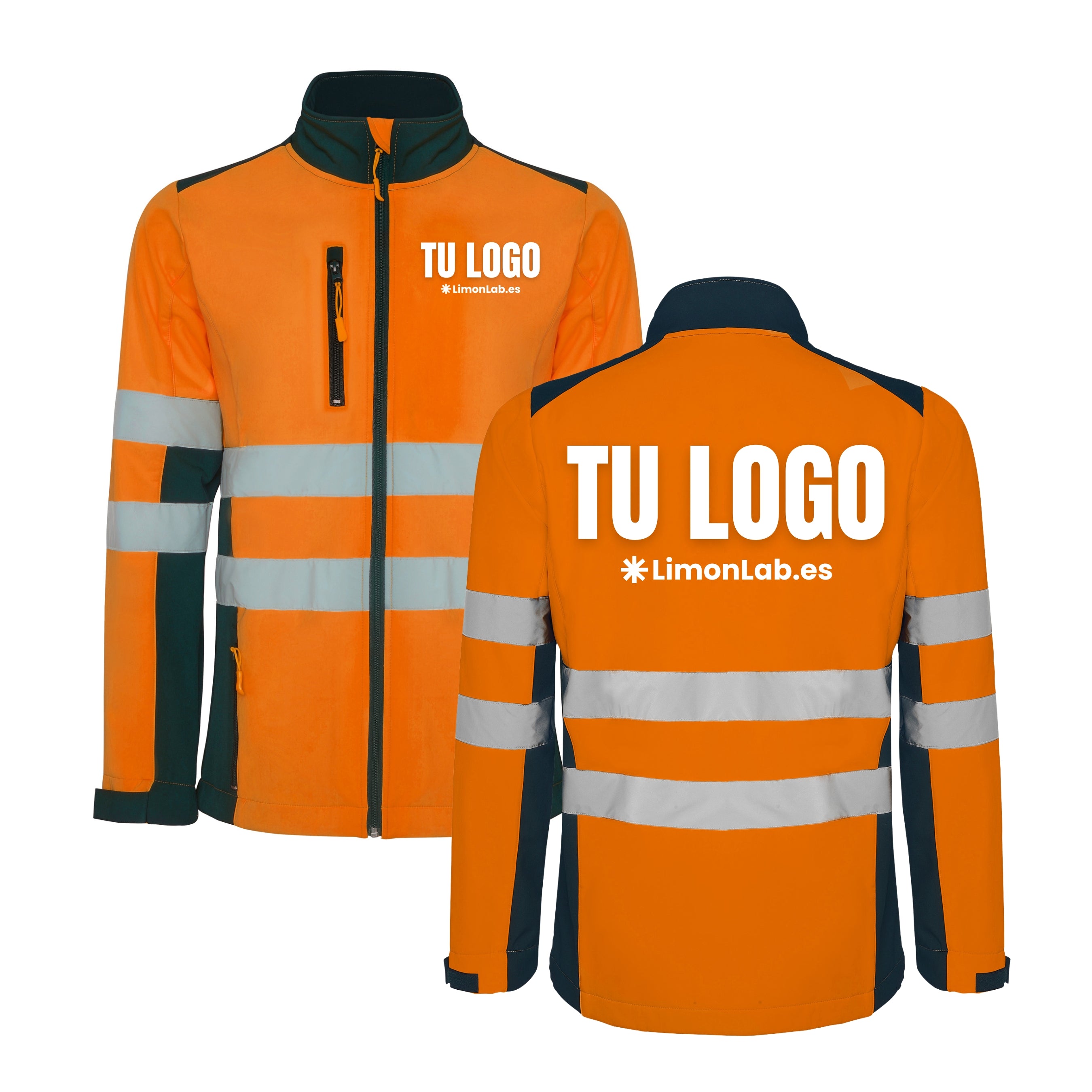 Chaqueta reflectante personalizada Impermeable y Cortaviento 3 capas Softshell  Bicolor EN ISO 20471 Clase II – Alta Visibilidad