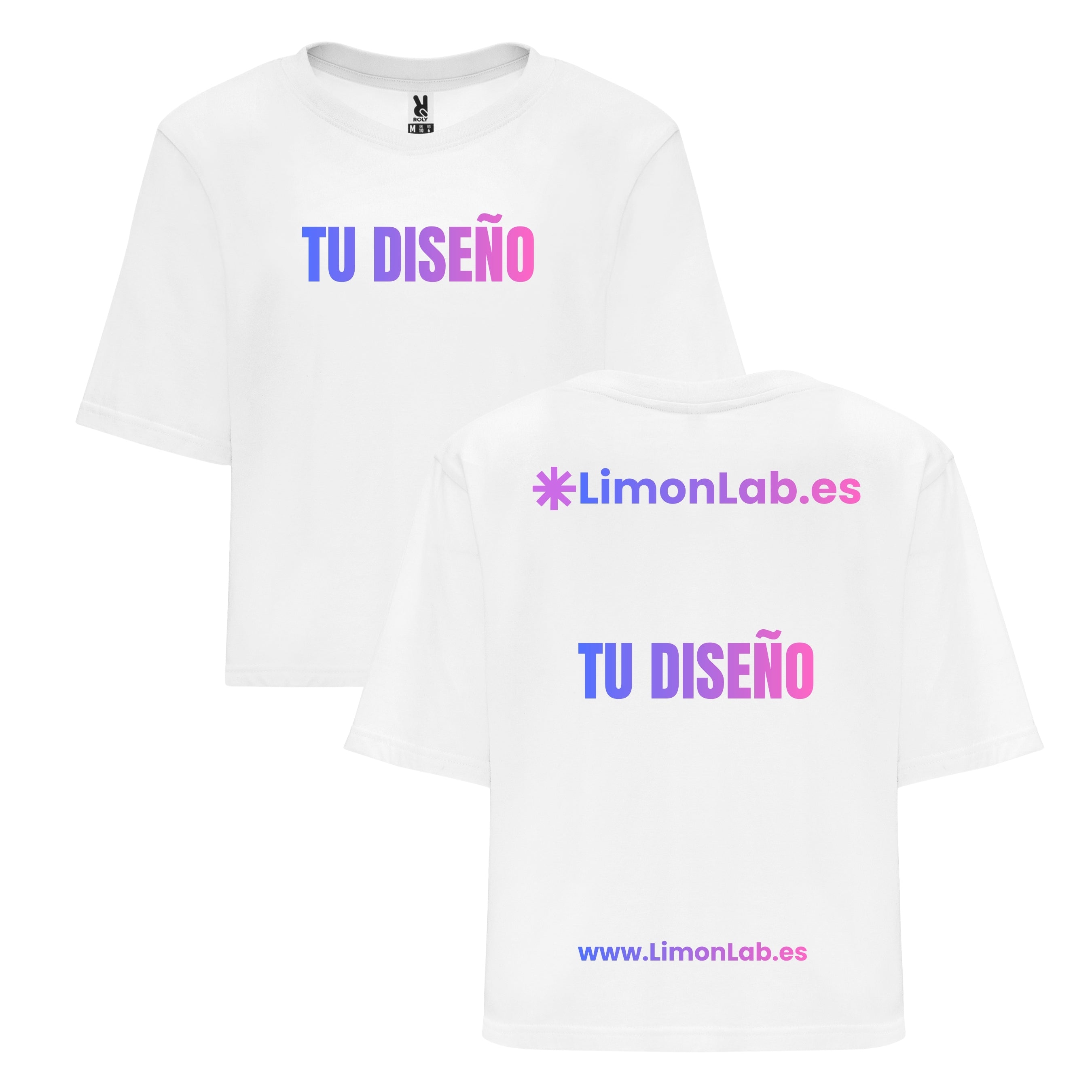 Camiseta de chica manga corta con talle corto y holgado personalizadas con DTF y vinilo (alta calidad) para eventos,  fiestas y empresas