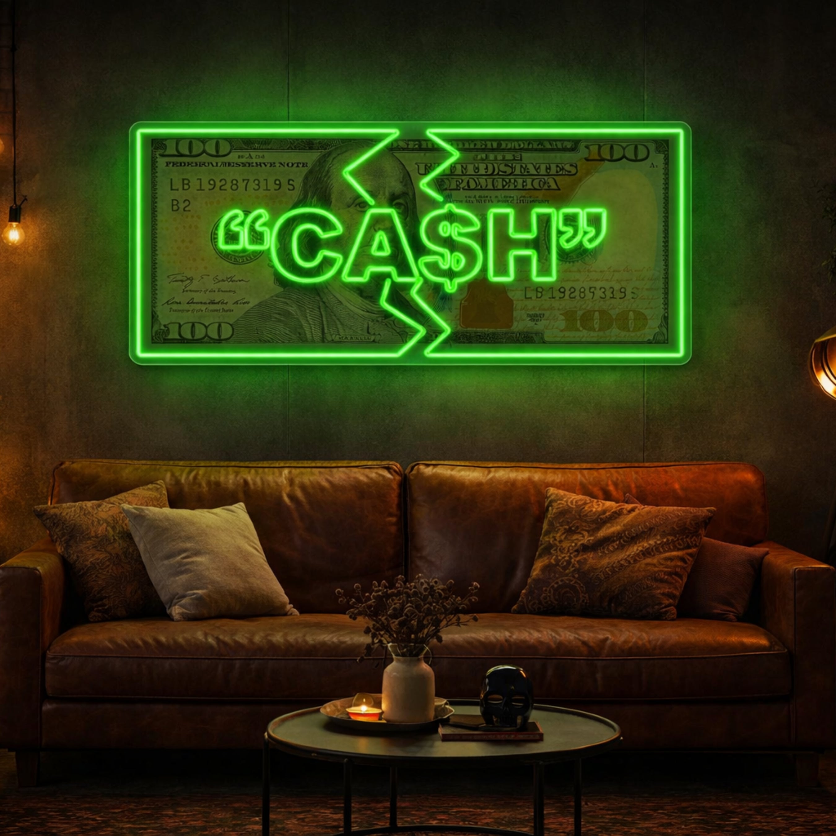 Neón LED “Billete CASH” (Edición Billete) Decoración premium para hogares y negocios.