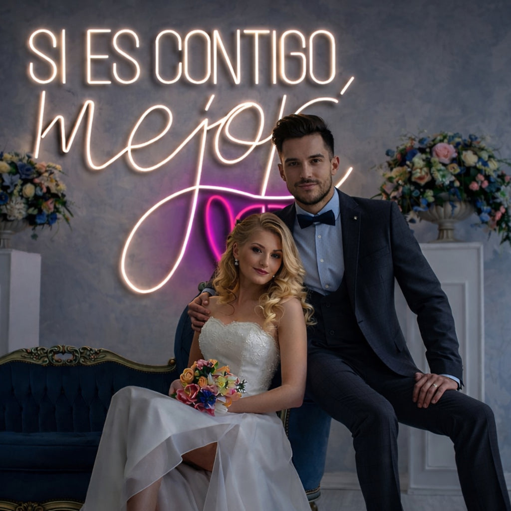 Neón LED “Si es contigo, mejor” Decoración premium para hogares y negocios.