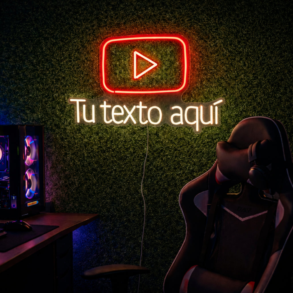 Neon LED YouTube + Personalized Name (Logo + Custom Text) Premium decoration for gamers.
