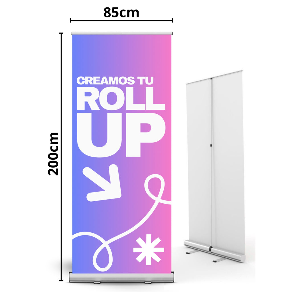 Roll Up publicitario desplegable, autoenrollable + mochila | para eventos, empresas y ferias
