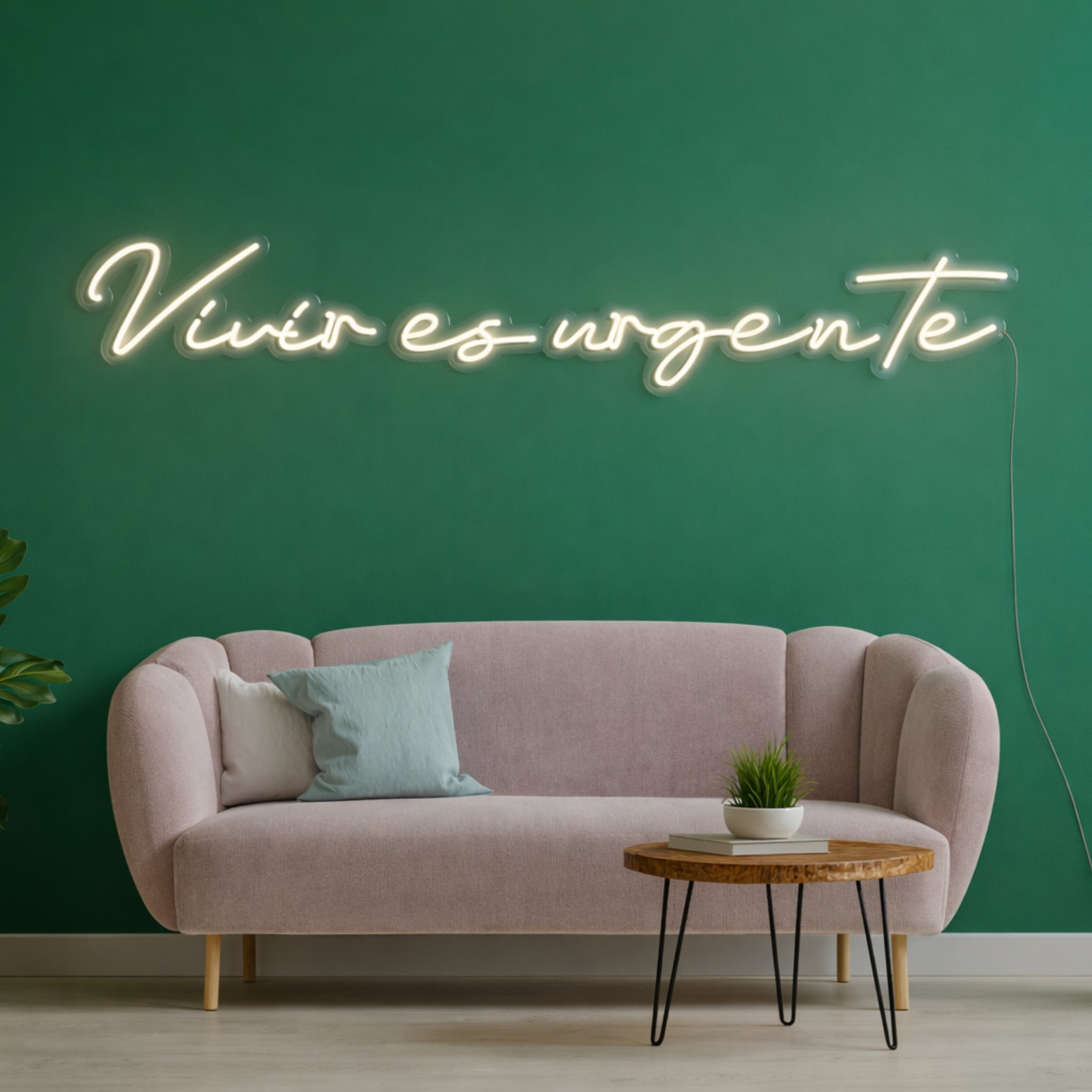 Neón LED “Vivir es urgente” (Edición Script Premium) Decoración premium para hogares y negocios.