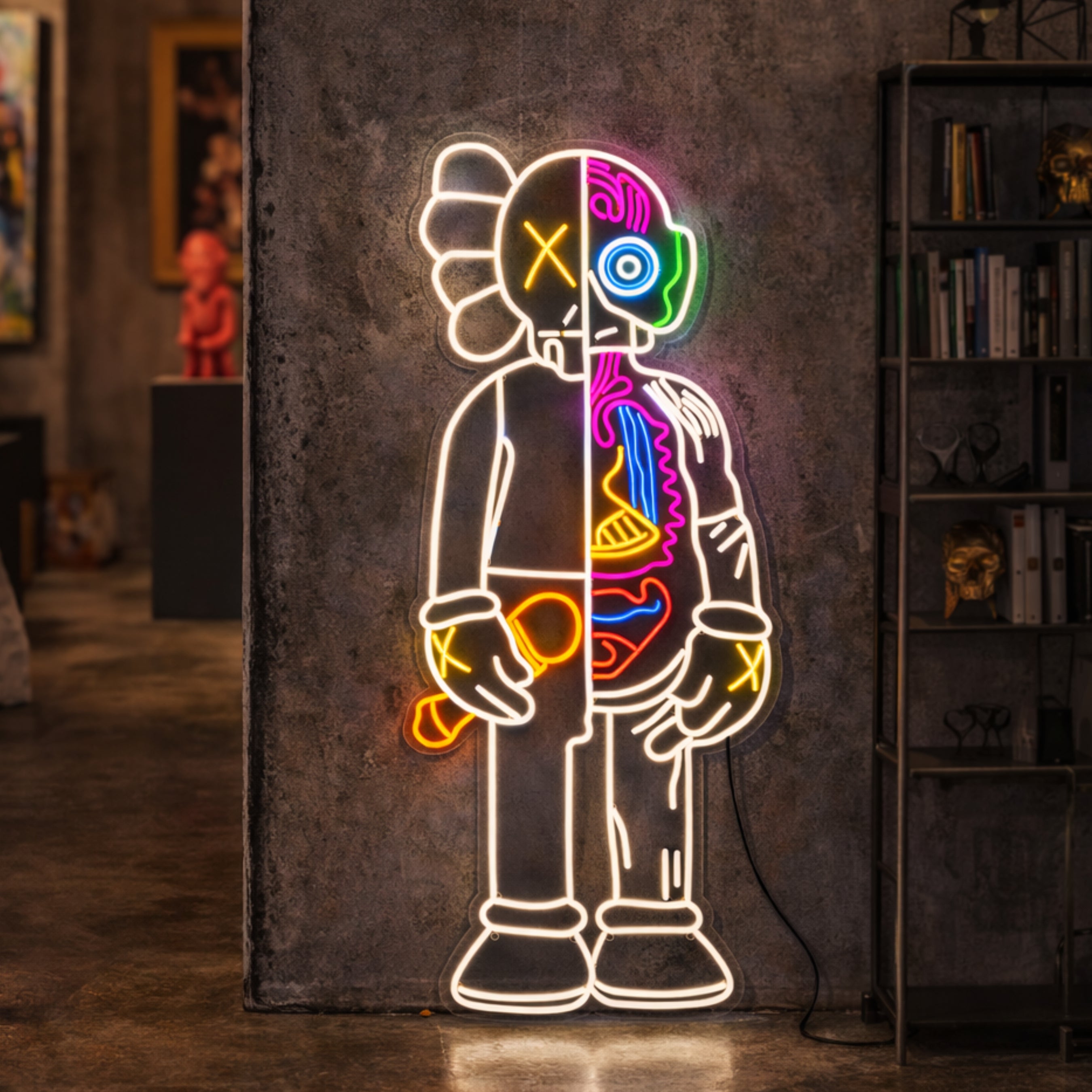 Neón inspiración Kaws (Diseño Art Toy) Decoración premium para hogares y negocios.