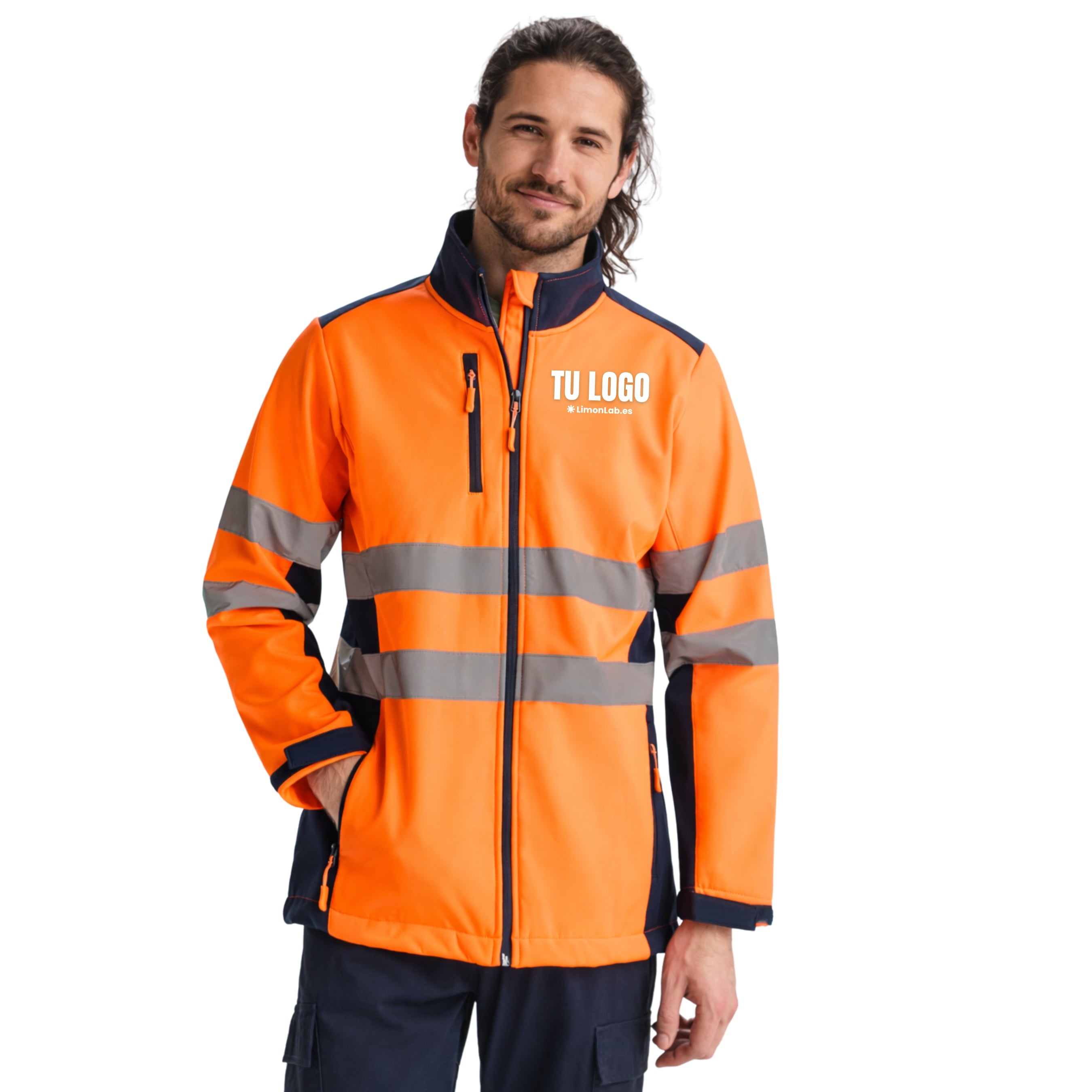 Chaqueta reflectante personalizada Impermeable y Cortaviento 3 capas Softshell  Bicolor EN ISO 20471 Clase II – Alta Visibilidad