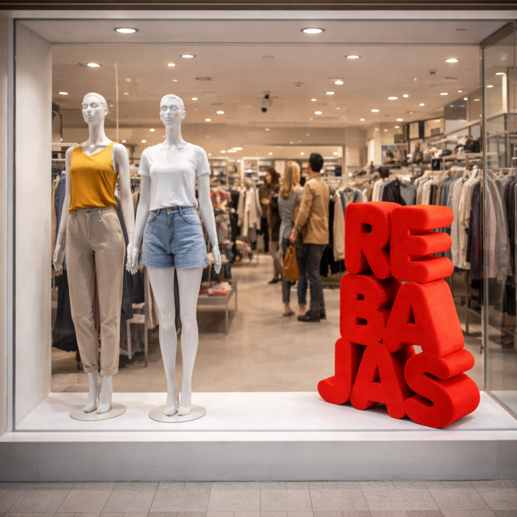 Letras Gigantes “REBAJAS” 100x83 cm  – Corcho Pintado Rojo para Escaparates y Tiendas