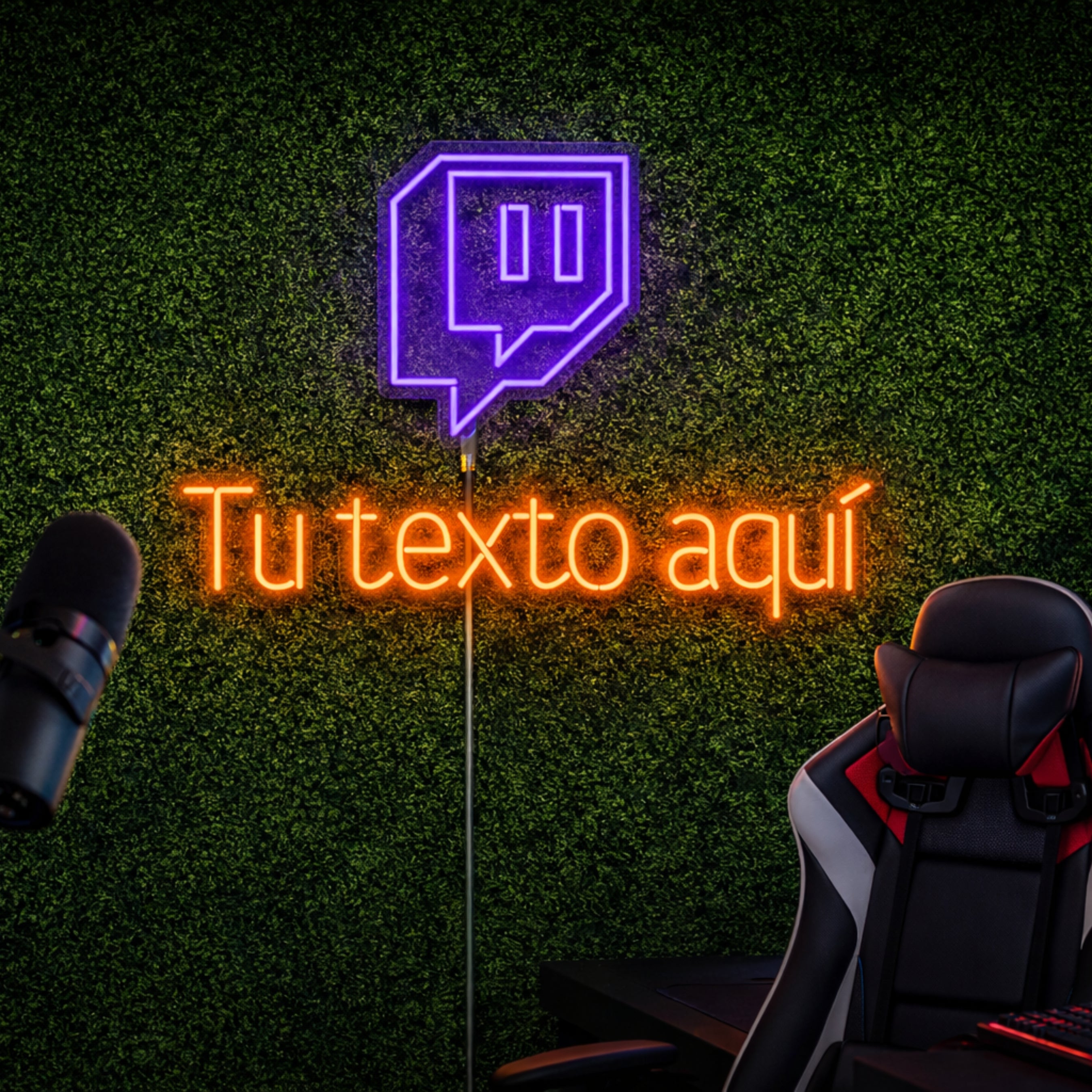 Neón LED Twitch + Nombre Personalizado (Logo + Texto a Medida) Decoración premium para gamers.