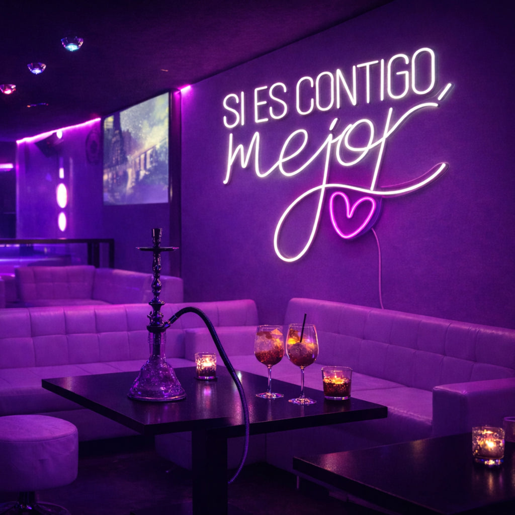 Neón LED “Si es contigo, mejor” Decoración premium para hogares y negocios.