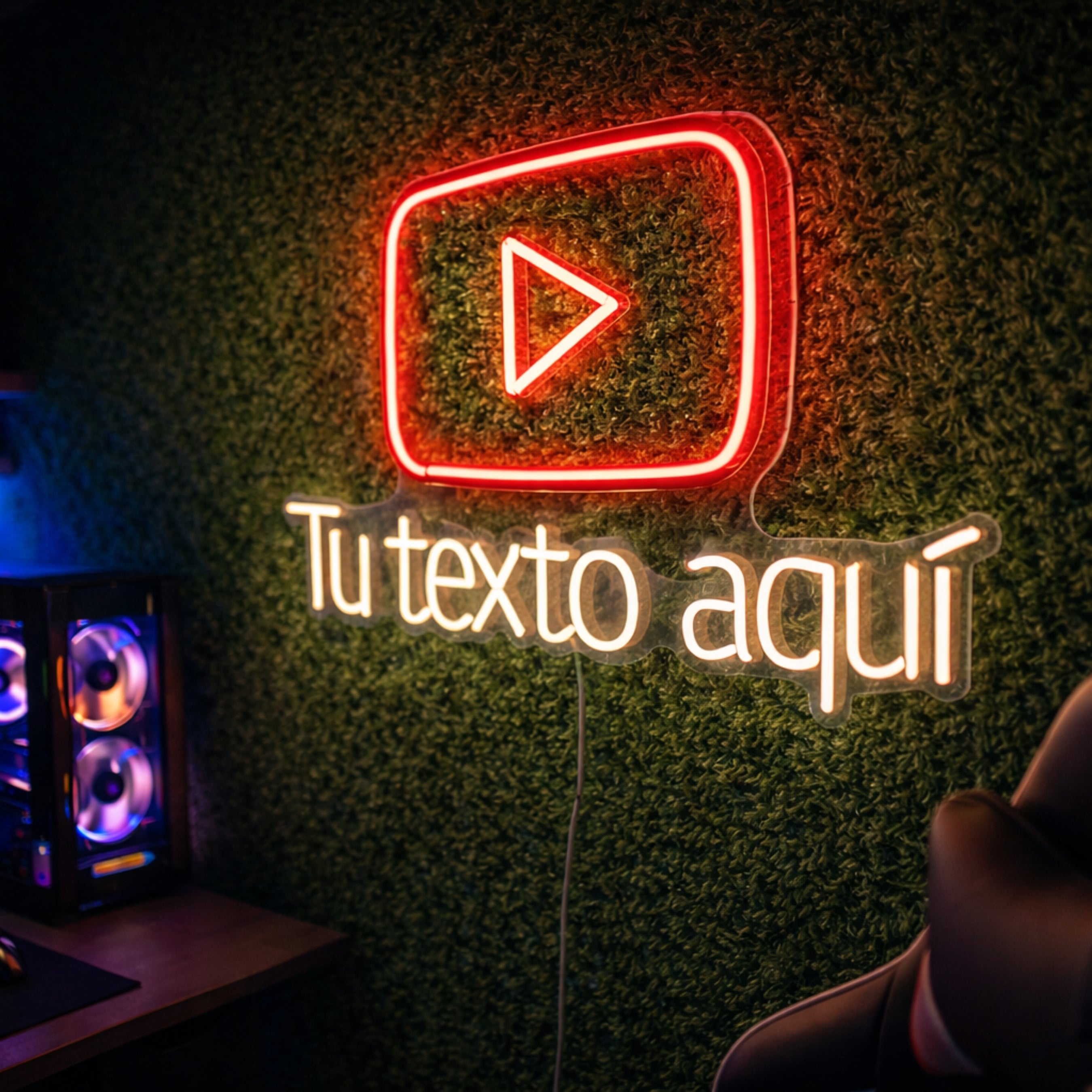 Neón LED YouTube + Nombre Personalizado (Logo + Texto a Medida) Decoración premium para gamers.