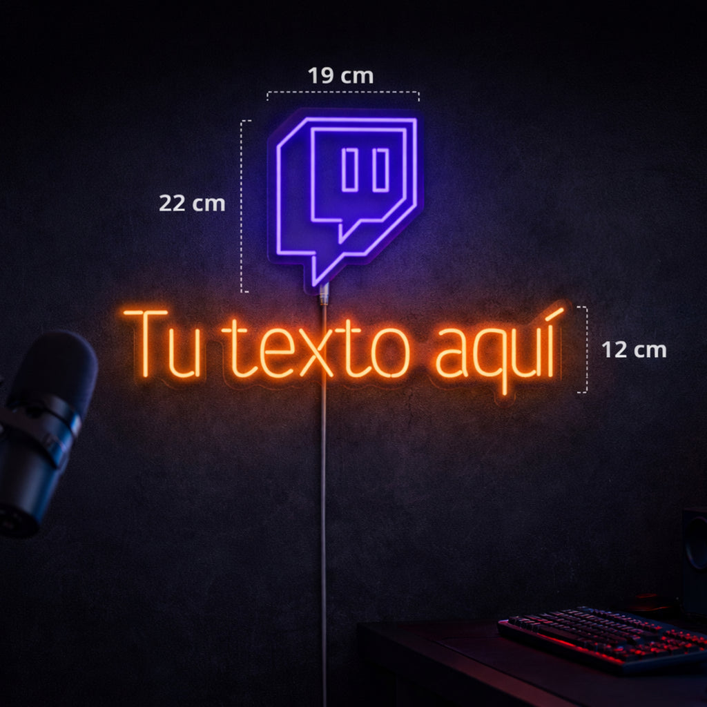 Neon LED Twitch + Custom Name (Logo + Custom Text) Premium decoration for gamers.