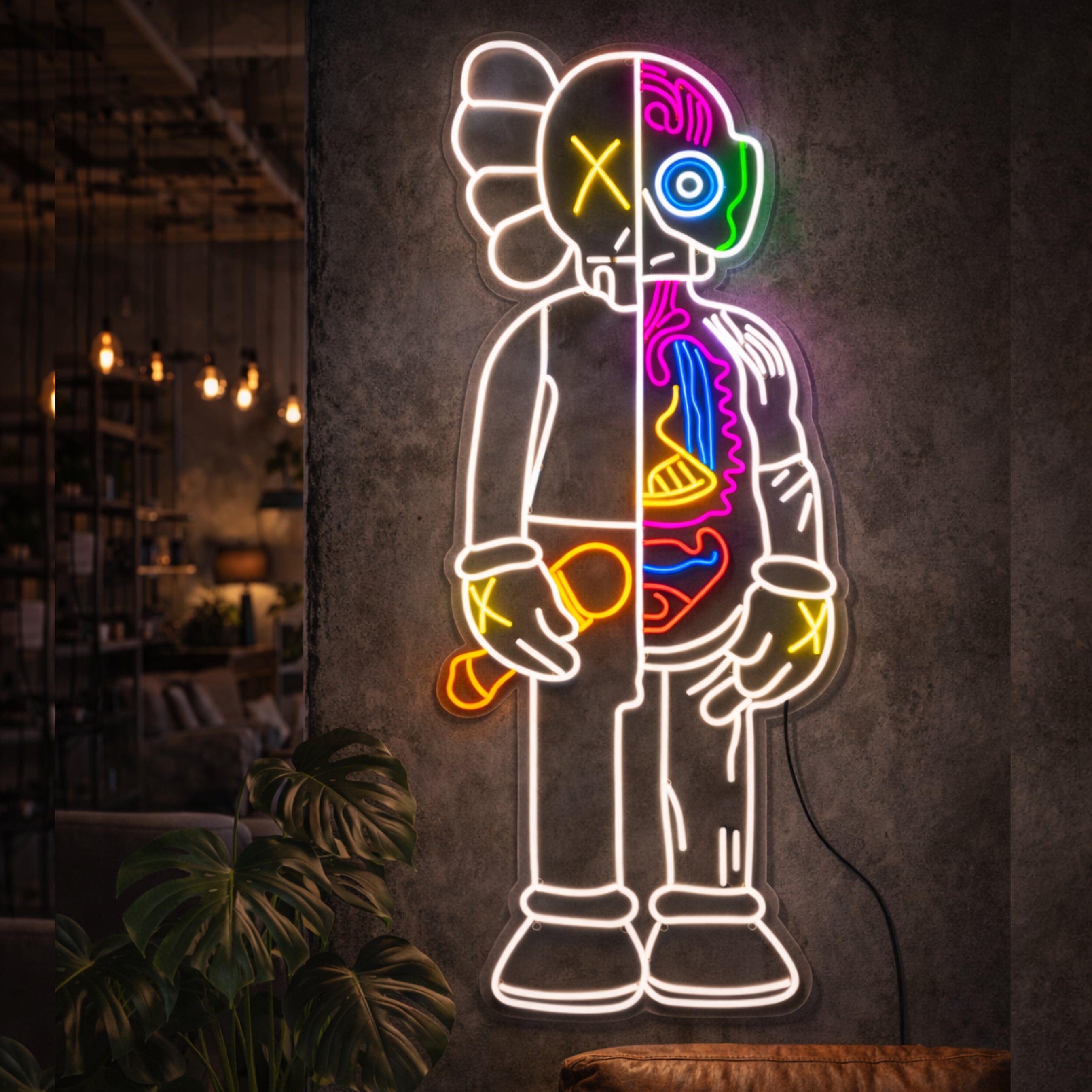 Neón inspiración Kaws (Diseño Art Toy) Decoración premium para hogares y negocios.