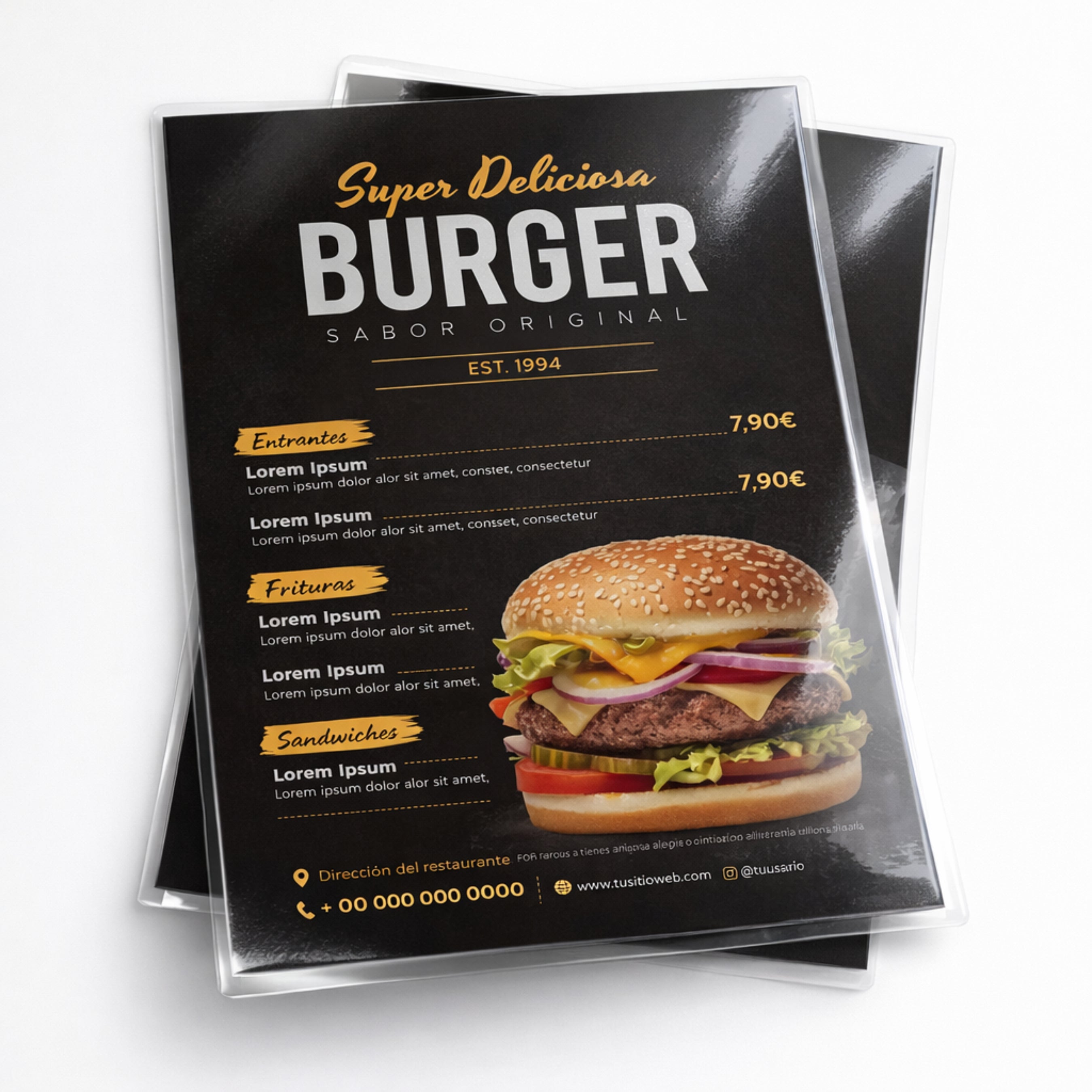 Cartas y Menús Plastificados Impermeables Personalizados para hostelería, hoteles, restaurantes, bares, cafeterías y beach clubs.